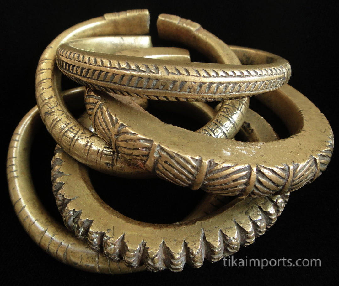 Set of 4 Antique Laotian Brass Bracelet Cuffs ~ aj232