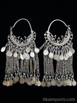 Antique Afghani Silver Filigree Hoop Earrings