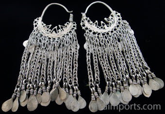 Antique Afghani Silver Filigree Hoop Earrings