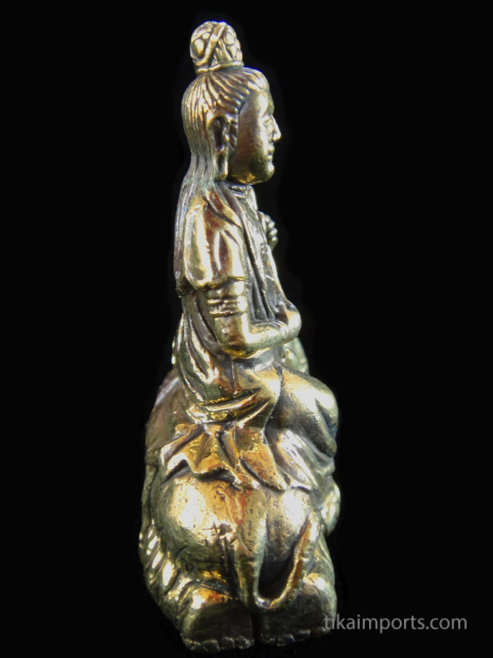 Brass Deity Statuette - Medium - Quan Yin on Elephant