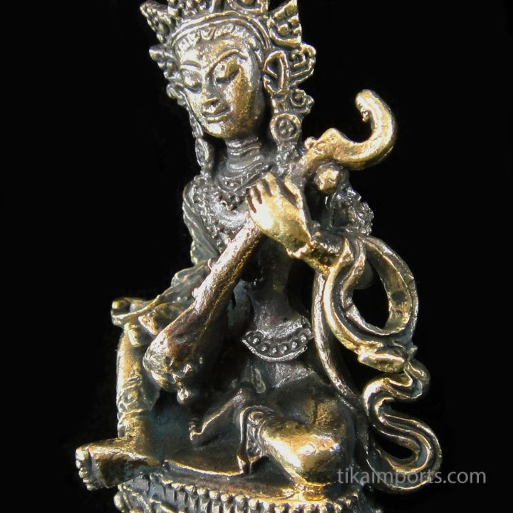 Brass Deity Statuette - Medium - Saraswati