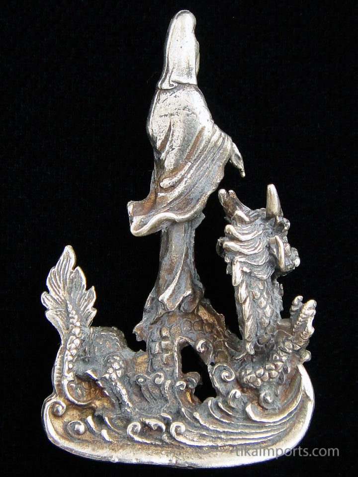 Brass Deity Statuette- Small -Quan Yin on Dragon