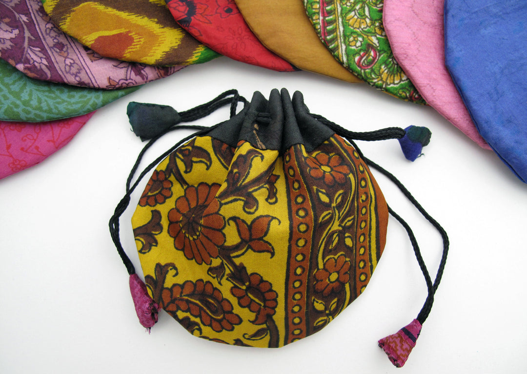 Silk-Sari Drawstring Pouch- Small