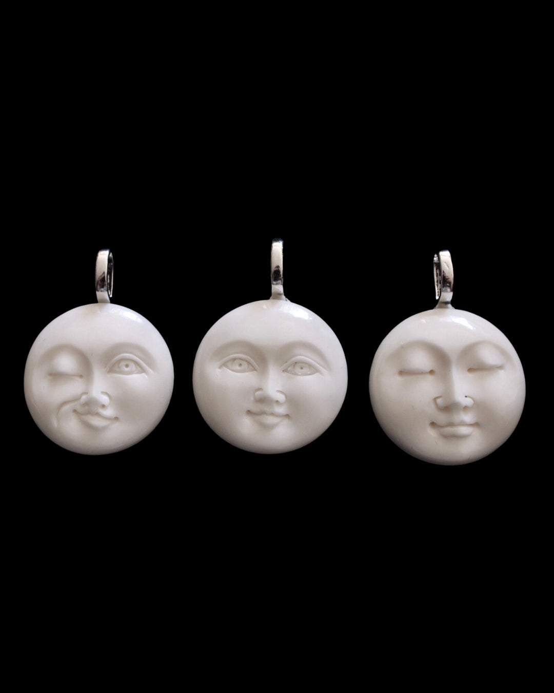 Carved Bone Moon Face Pendant Tika