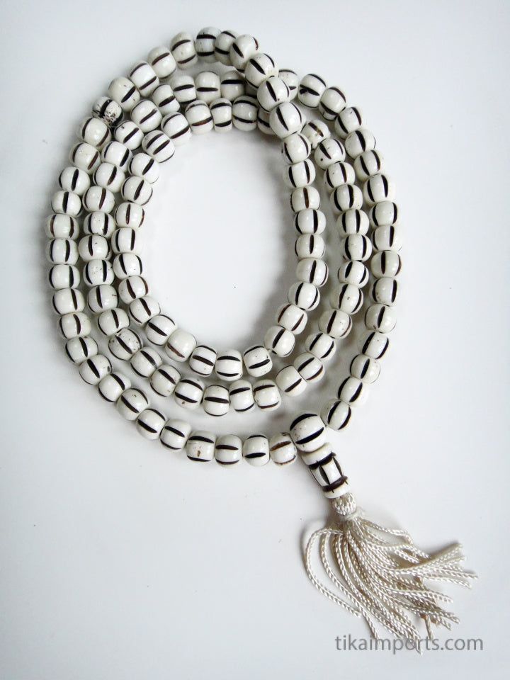 Carved Bone Mala- Striped