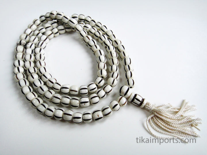 Carved Bone Mala- Striped