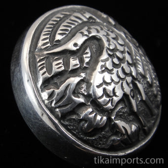 Silver Repousse Button- Bird of Paradise (large)