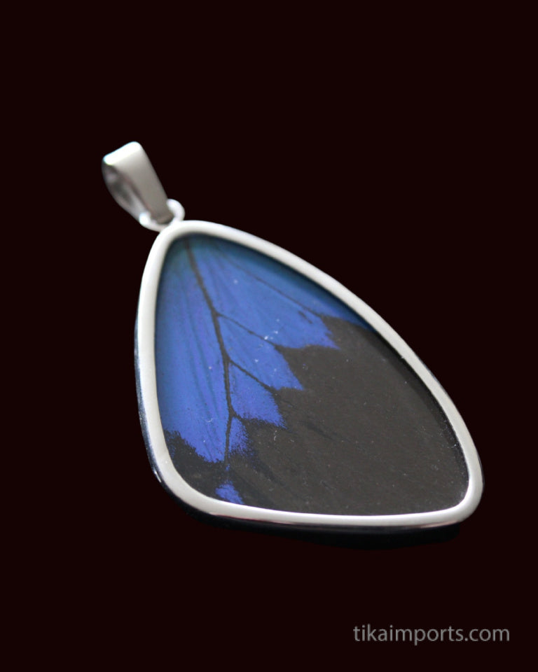 Large Blue & Black Wing Pendant