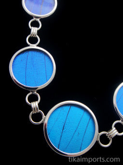Blue Morpho Butterfly Wing Round Necklace