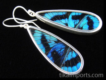 Blue Flash Long Drop Earrings