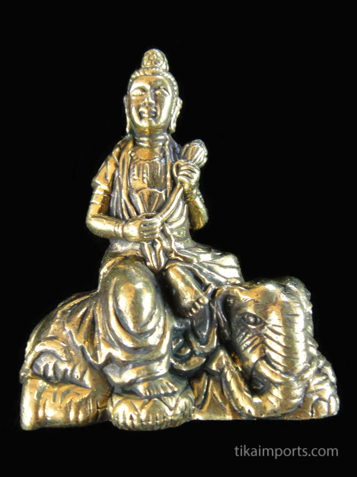 Brass Deity Statuette - Medium - Quan Yin on Elephant
