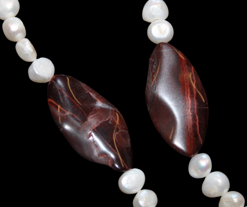 Red Tigers Eye and Pearl Necklace