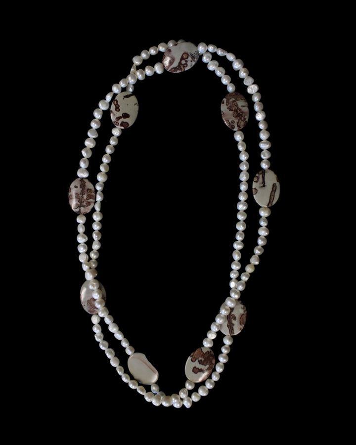 Leopard Jasper and Pearl Necklace