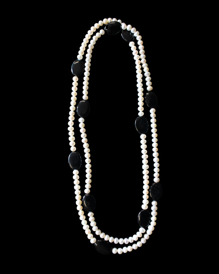 Onyx Oval and Pearl Necklace