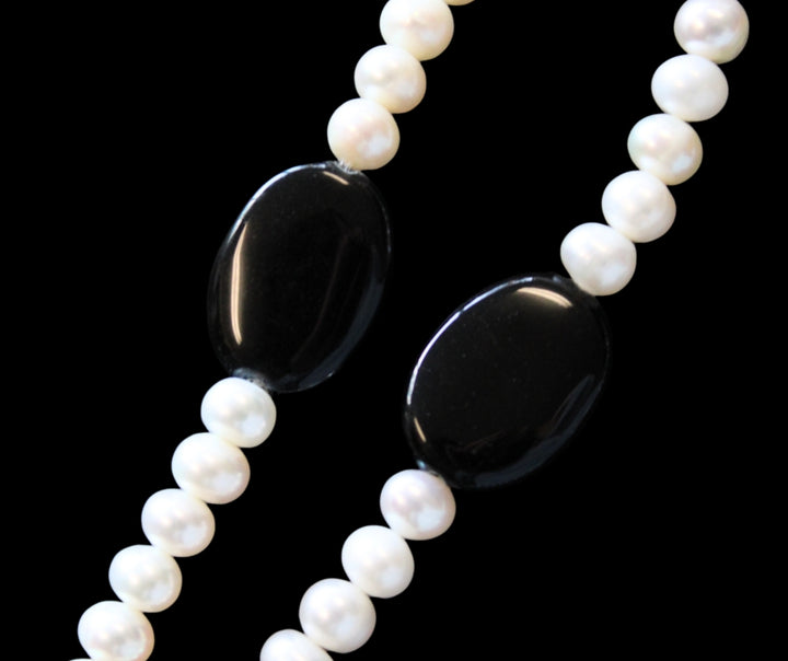 Onyx Oval and Pearl Necklace