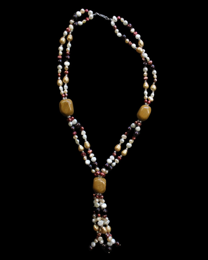 Brown Jasper and Pearl Necklace