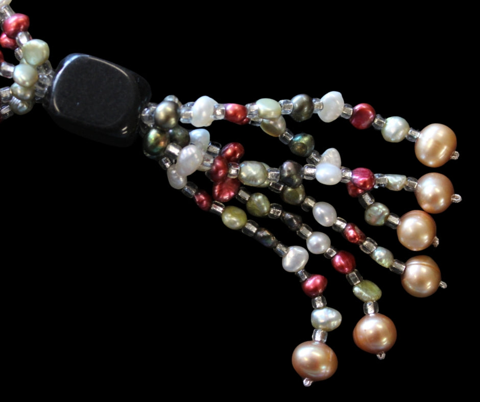 Onyx and Colorful Pearl Necklace