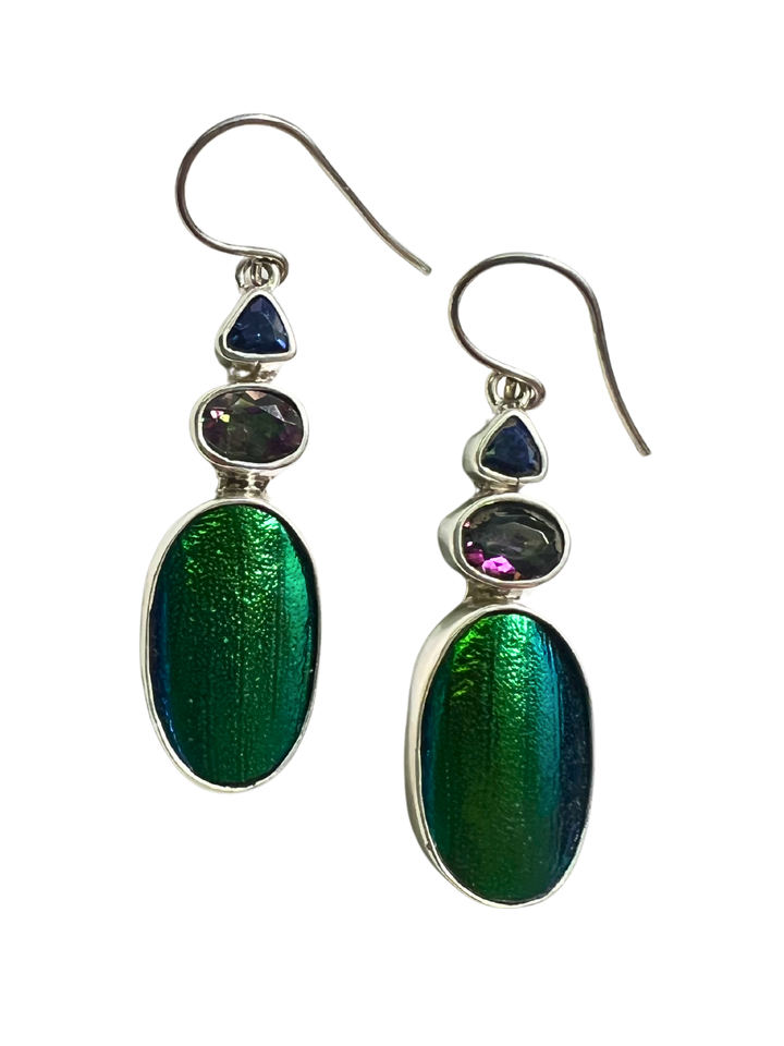 Mystic Topaz Emerald Wing Silver Earrings