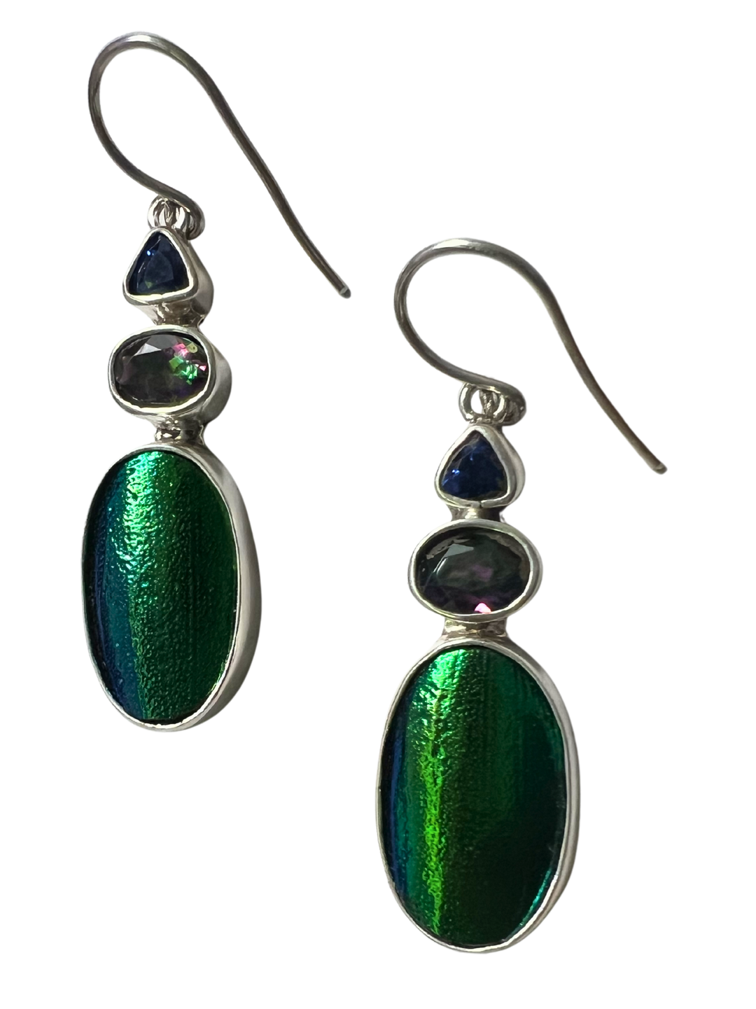 Mystic Topaz Emerald Wing Silver Earrings