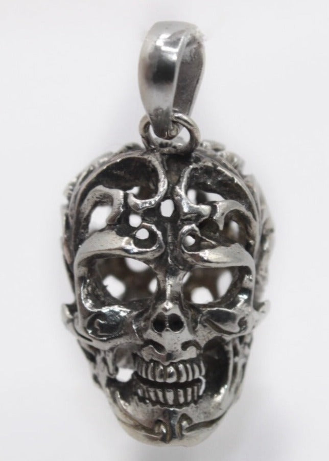 Filigree Skull Pendant (Silver Tone)
