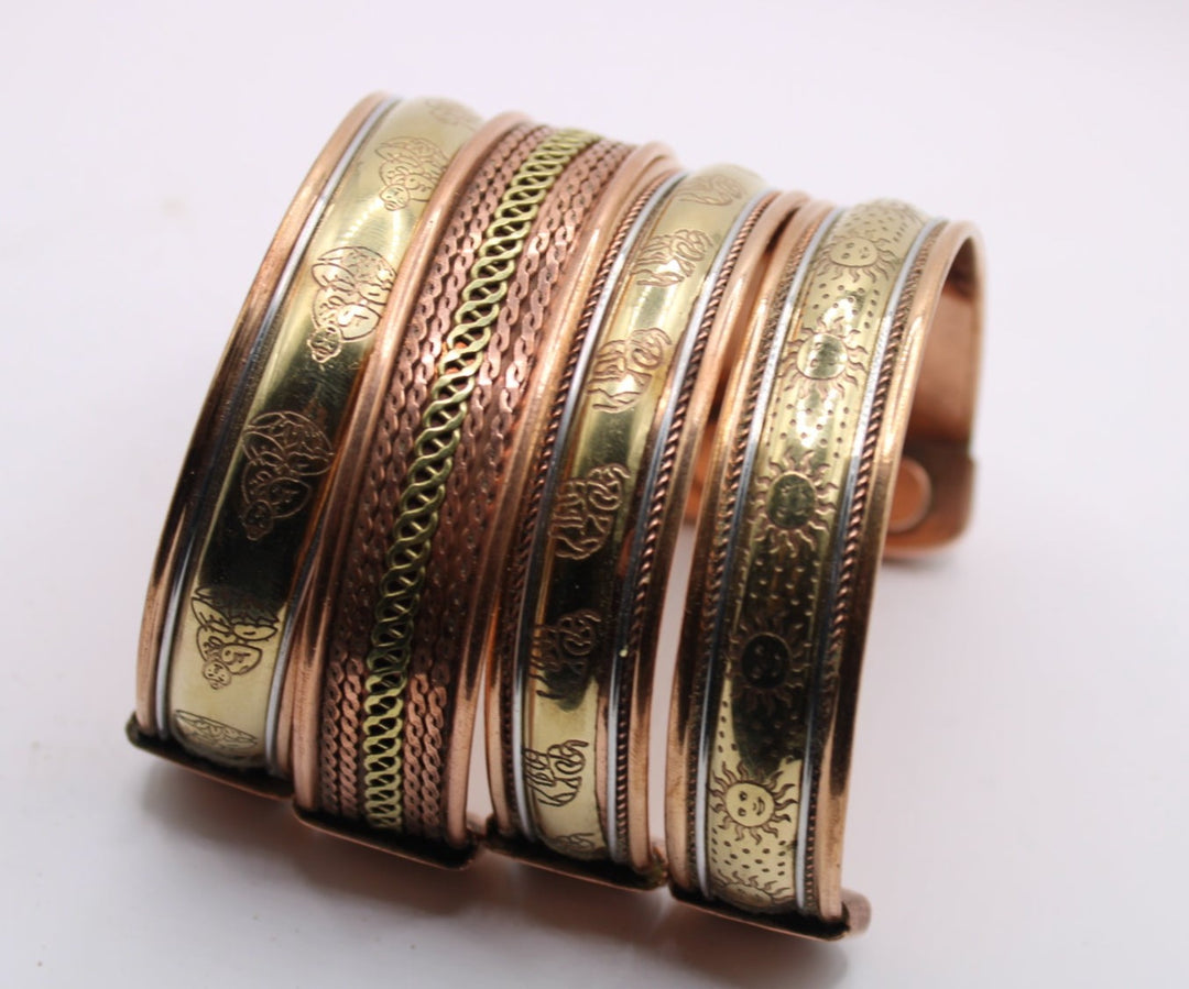 Tri-Metal Magnet Bracelet Cuff - Wide
