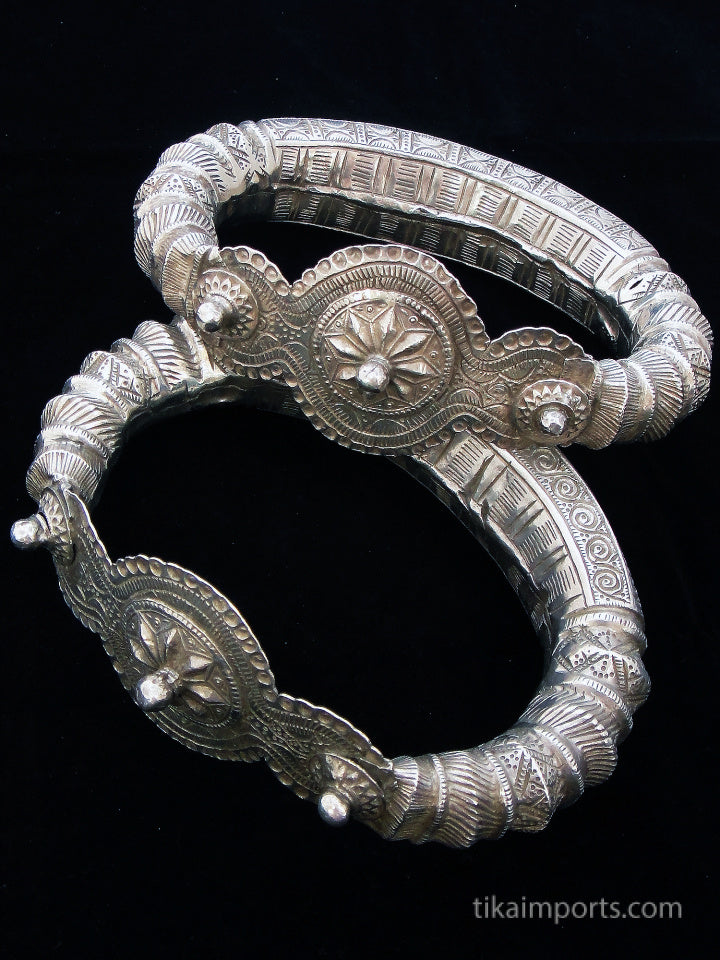 Antique Indian Silver Repousse Anklets (pair)