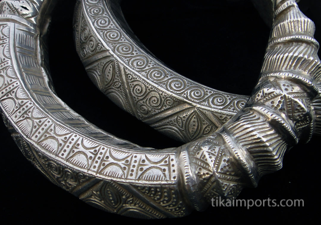 Antique Indian Silver Repousse Anklets (pair)