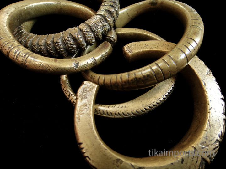Set of 4 Antique Laotian Brass Bracelet Cuffs ~ aj232