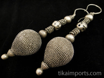 Antique Afghani Silver Bead Earrings