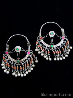 Antique Afghani Glass and Coral Earrings