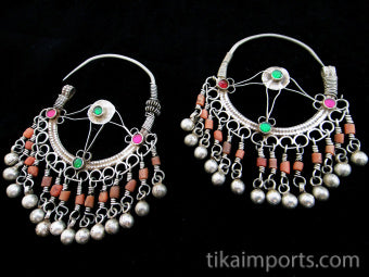 Antique Afghani Glass and Coral Earrings