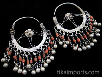 Antique Afghani Glass and Coral Earrings