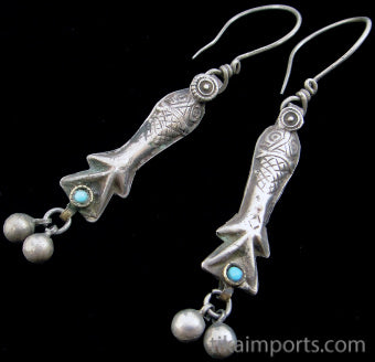 Antique Afghani Silver Fish Earrings