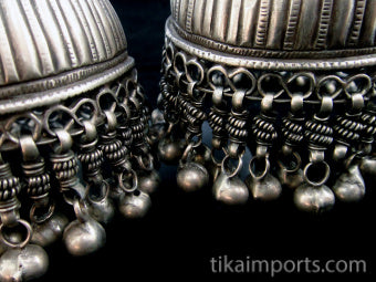 Antique Afghani Silver Hoop With Bell Earrings