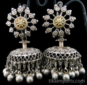 Antique Afghani Silver Gold Wash Earrings
