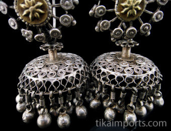 Antique Afghani Silver Gold Wash Earrings