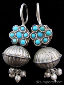 Antique Afghani Silver Earrings with Turquoise