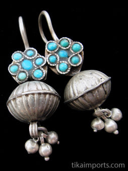 Antique Afghani Silver Earrings with Turquoise