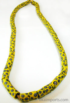 African Trade Bead Yellow with Blue Millefiori Strand