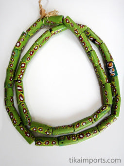 African Trade Bead Green with Red Millefiori Strand
