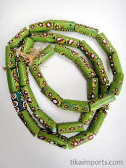 African Trade Bead Green with Red Millefiori Strand