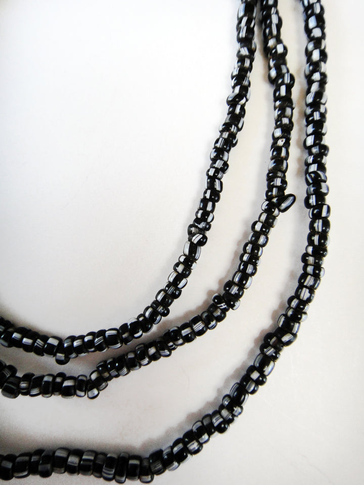 Small African Trade Bead Strands- Black & White Striped