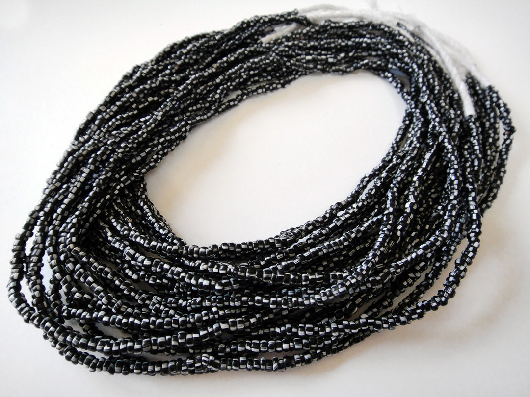 Small African Trade Bead Strands- Black & White Striped