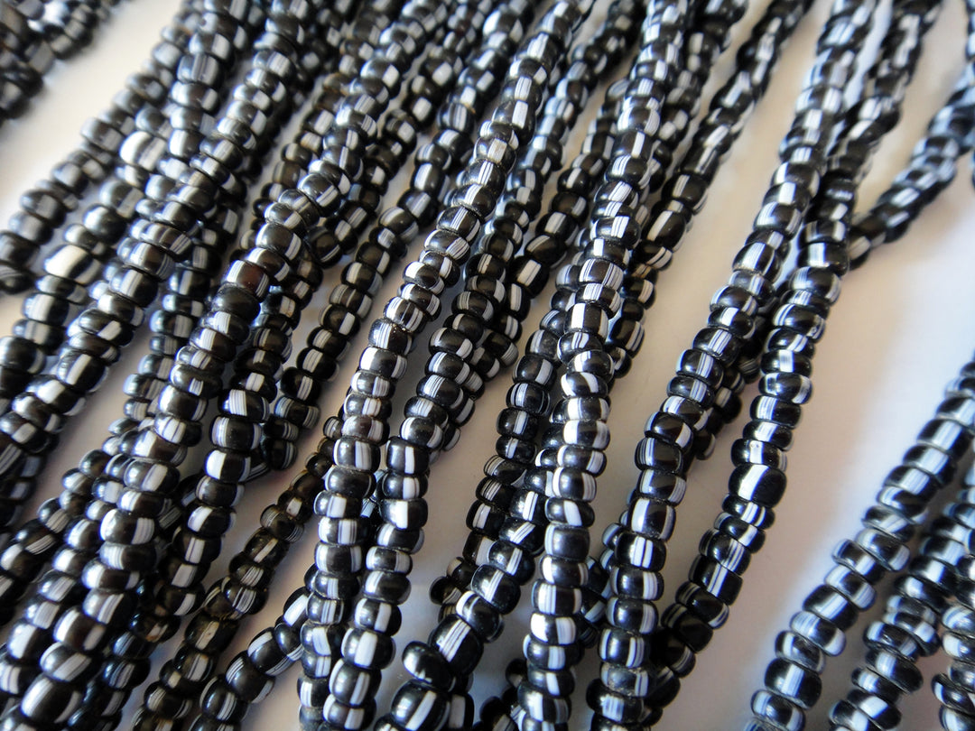 Small African Trade Bead Strands- Black & White Striped