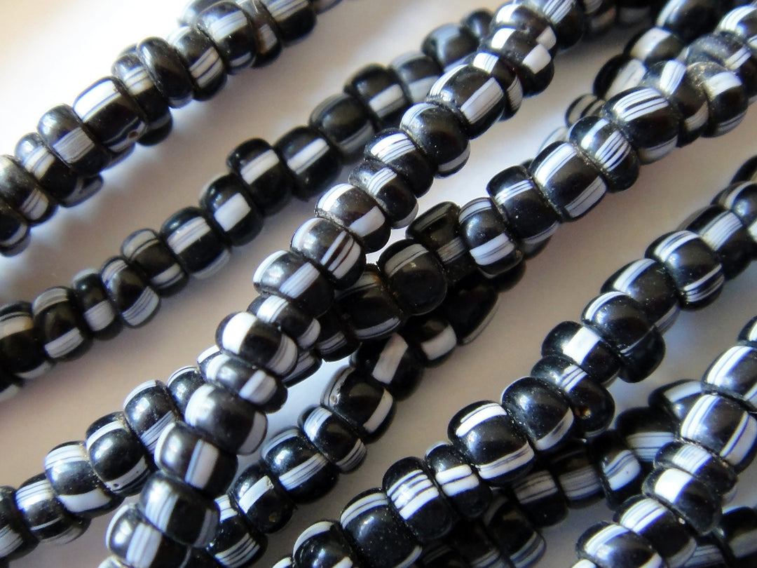 Small African Trade Bead Strands- Black & White Striped