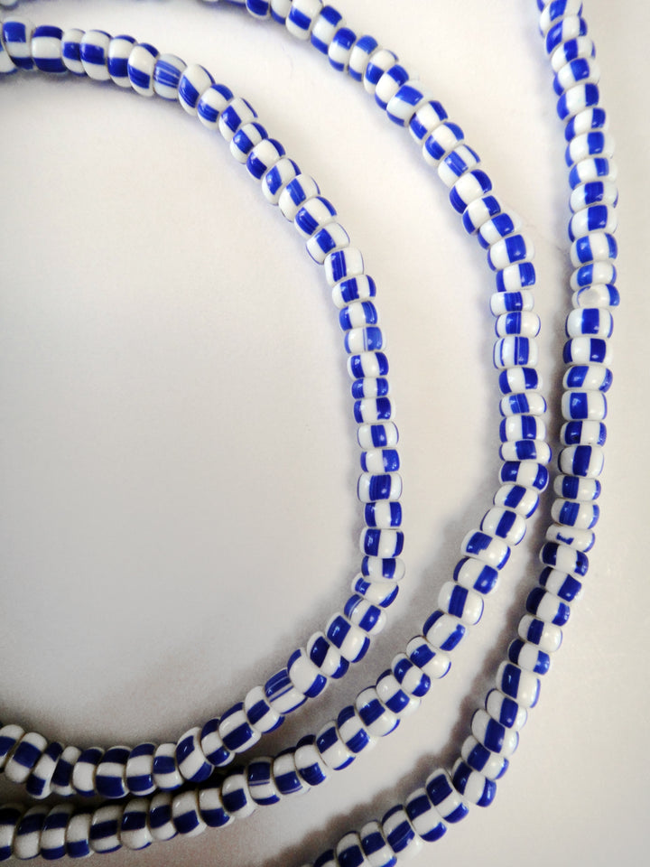 Small African Trade Bead Strands- Blue & White Striped