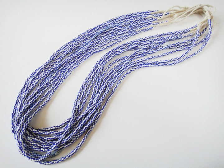 Small African Trade Bead Strands- Blue & White Striped