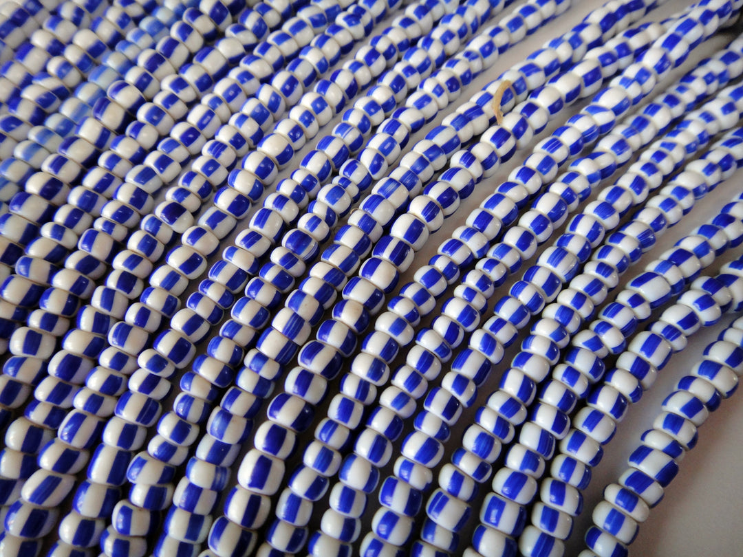 Small African Trade Bead Strands- Blue & White Striped