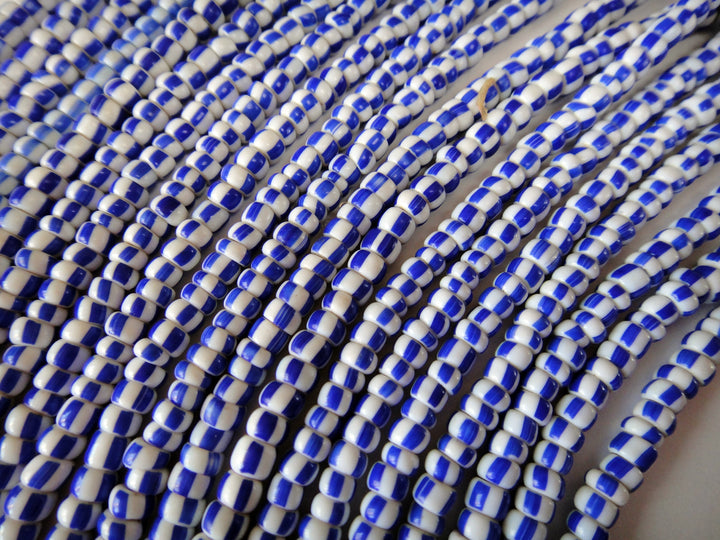 Small African Trade Bead Strands- Blue & White Striped