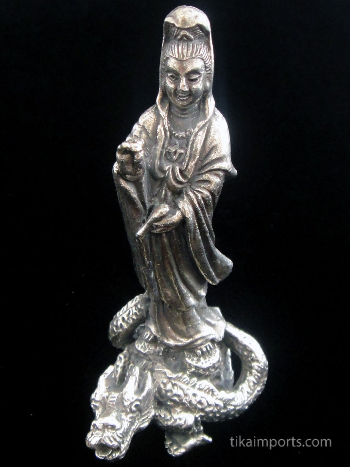 Brass Deity Statuette - Large - Quan Yin on Dragon